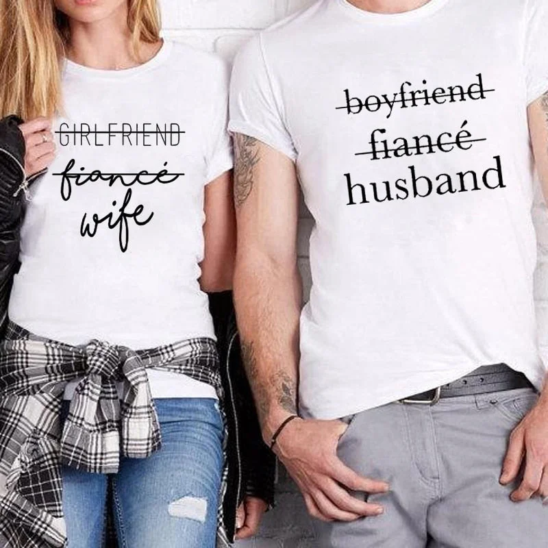 2018 Fashion Couples T Shirts Girlfriend Boyfriend Fiancee Shirt Matching Streetwear Wedding Gift Anniversary Gift Love T Shirts Comfortable Pocket Short Shirt