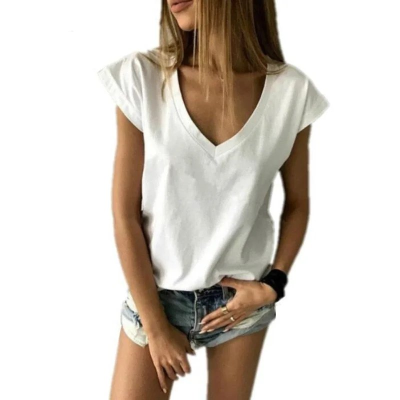 2018 Summer T Shirt Women Short Sleeve V Neck Loose Casual Sexy Women T Shirt Camisetas Feminina Lady Tops Comfortable Stretch Short Shirt