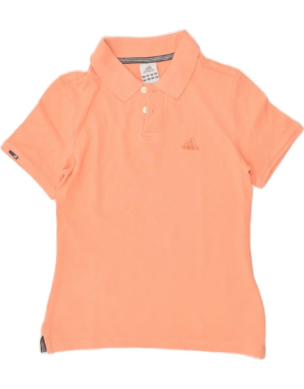 ADIDAS Womens Polo Shirt UK 10 Small  Orange Cotton Trendy Floral Short Sleeve