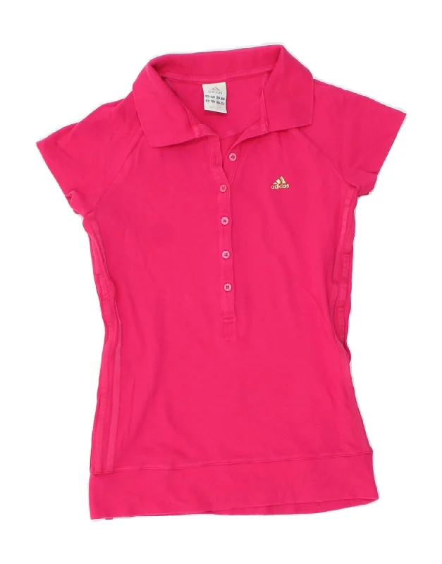 ADIDAS Womens Polo Shirt UK 10 Small  Pink Trendy Button-Front Short Sleeve