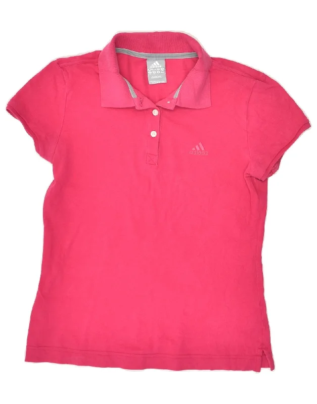 ADIDAS Womens Polo Shirt UK 12 Medium Pink Cotton Trendy Summer Short Sleeve