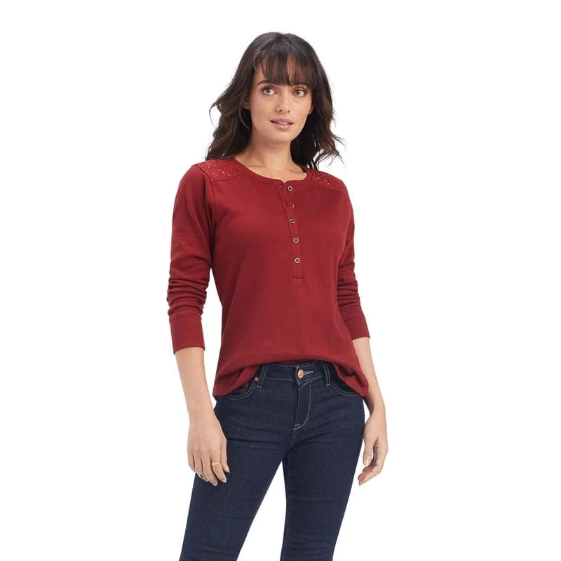 Ariat Women's Rouge Red Long Sleeve Shirt 10041340 Soft Cotton Short Shirt