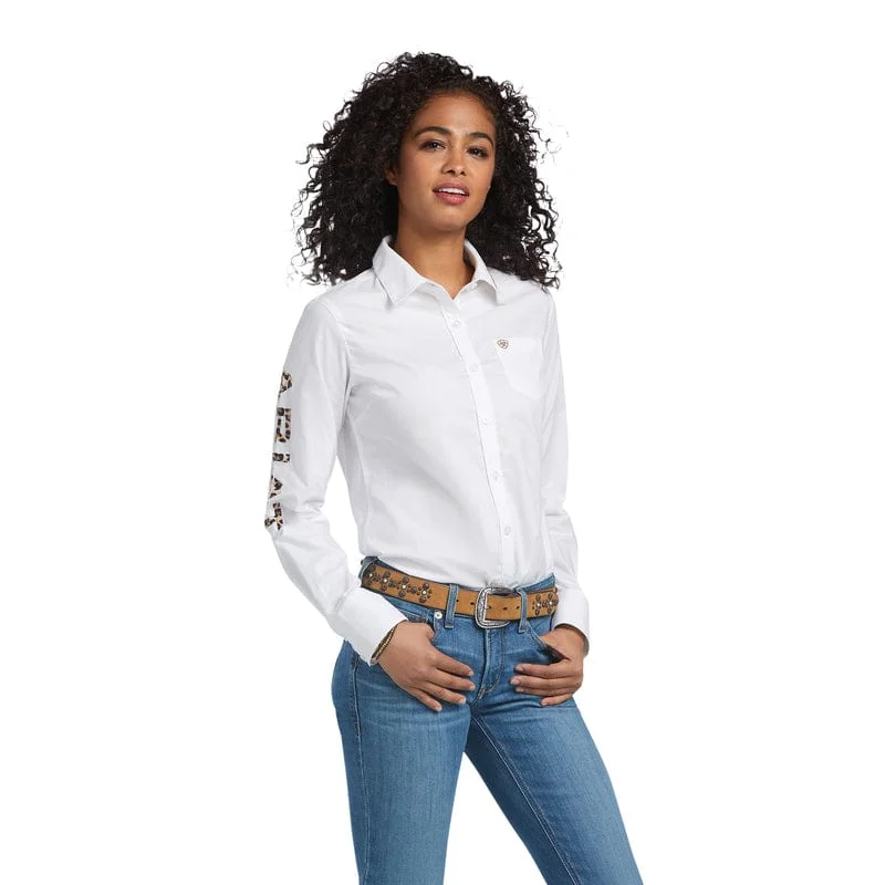 Ariat Women's Team Kirby Wrinkle Resist White Long Sleeve Stretch Shirt 10039457 Cozy Striped Short Sleeve