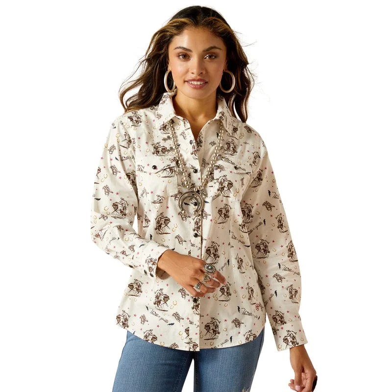 Ariat Women's Thrills N Spills Thrilling Print Long Sleeve Shirt 10051277 Elegant Lace-Trimmed Short Shirt