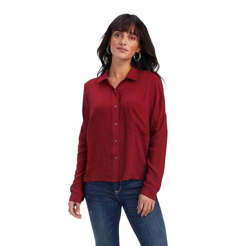 Ariat Women's Valley of Fire Sun-Dried Tomato Long Sleeve Shirt 10041663 Cozy Cotton Short Tee