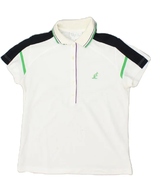 AUSTRALIAN L'ALPINA Womens Polo Shirt IT 46 Large White Polyester Relaxed Fit Short Sleeve Top