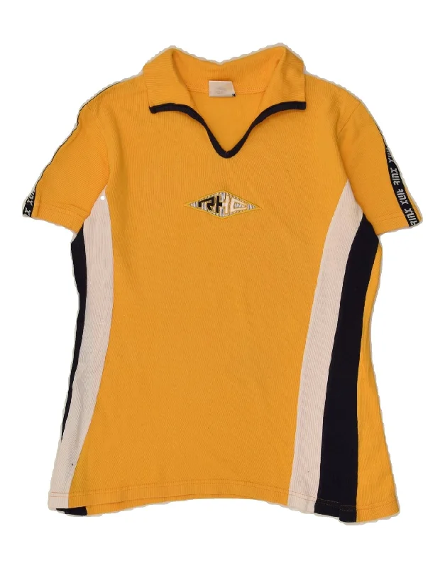 CAMPAGNOLO Womens Polo Shirt IT 44 Medium Yellow Colourblock Cotton Casual Plain Short Shirt