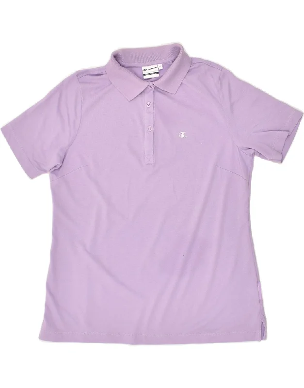 CHAMPION Womens Polo Shirt UK 14 Medium Purple Cotton Fashionable Cuffed Short Sleeve