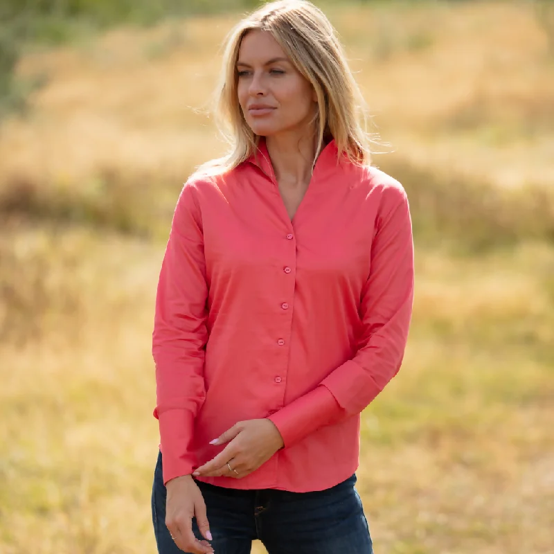 Chelsea Shirt In Dark Coral Relaxed Cotton Short Blouse