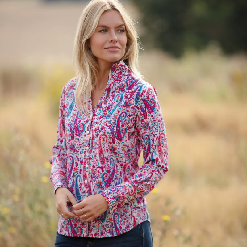 Ella Shirt In Pink & Blue Fiesta Casual Slouchy Short Sleeve