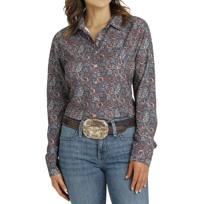 Cinch Women's Paisley Arenaflex Long Sleeve Button Down Western Shirt MSW9163024 Trendy Turtleneck Short Shirt