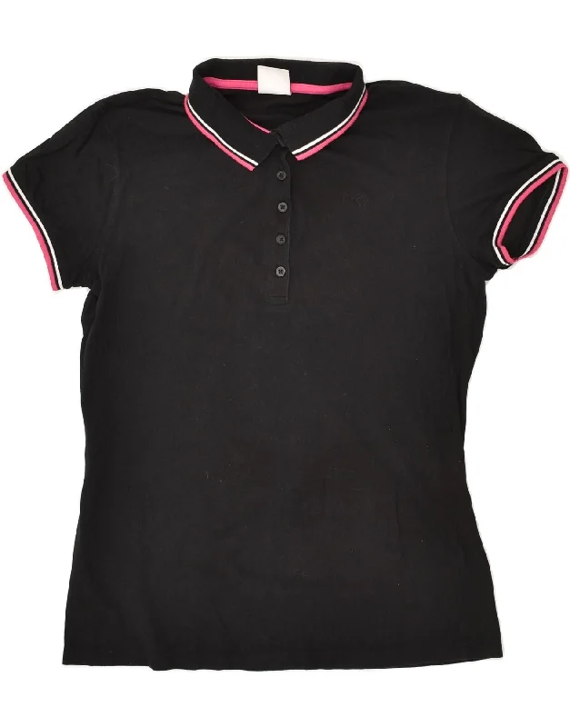 DIADORA Womens Polo Shirt UK 18 XL Black Cotton Trendy Button-Front Short Sleeve