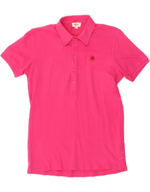 DIESEL Womens Polo shirt UK 14 Medium Pink Cotton Soft Cotton Short Shirt