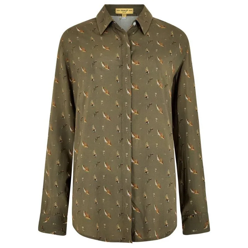 Dubarry Orchard Feather Print Ladies Viscose Shirt - Dusky Green Stylish Round Neck Shirt