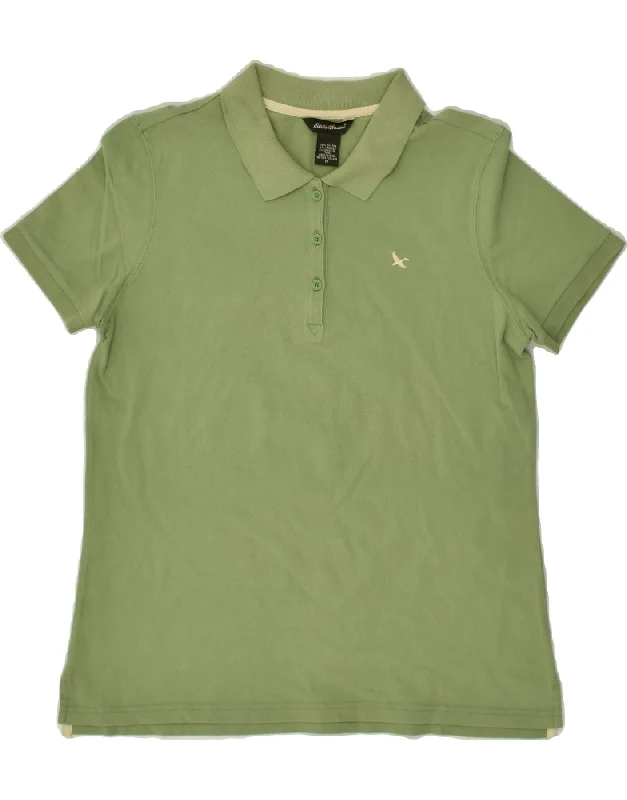 EDDIE BAUER Womens Polo Shirt UK 12 Medium Green Cotton Soft Cotton Short Tee