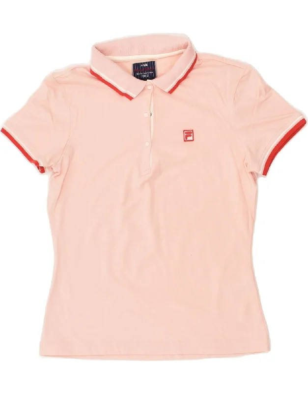 FILA Womens Polo Shirt UK 12 Medium Pink Cotton Soft Silk Short Sleeve