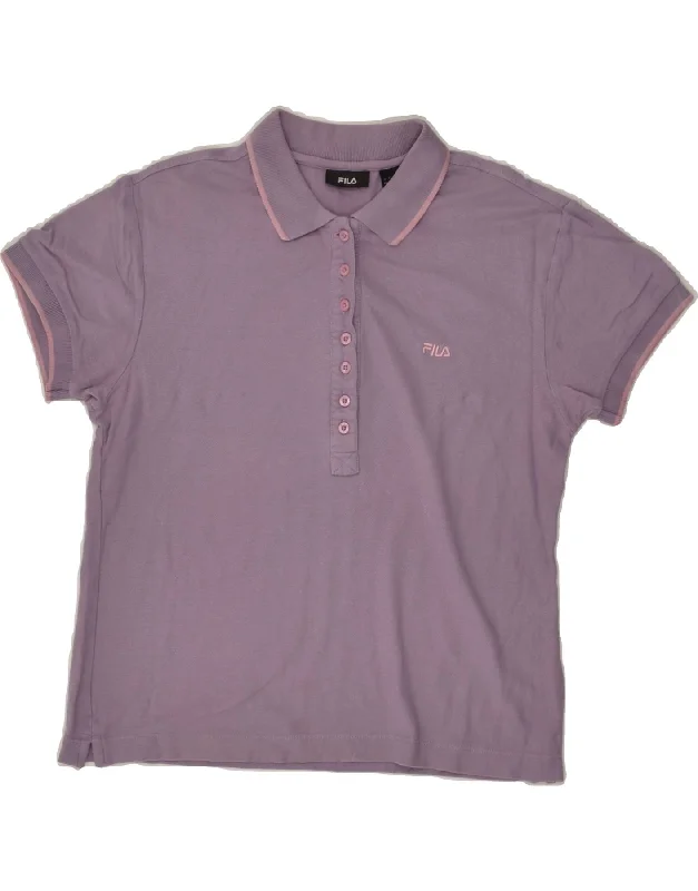 FILA Womens Polo Shirt UK 14 Medium  Purple Cotton Fashionable Plaid Short Sleeve