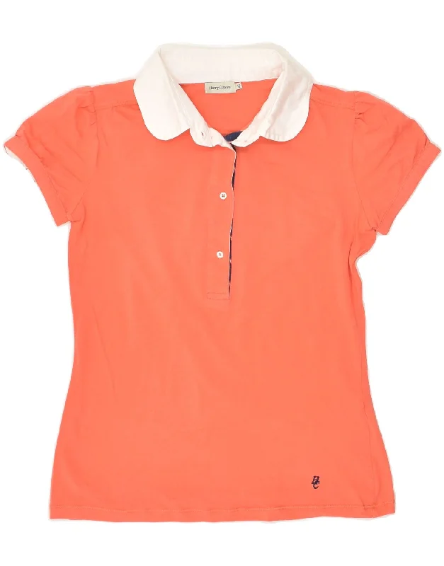 HENRY COTTONS Womens Polo Shirt IT 42 Medium Orange Cotton Chic Silk Short Sleeve Shirt