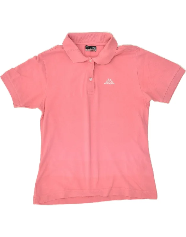 KAPPA Womens Polo Shirt UK 14 Medium Pink Cotton Comfortable Peplum Short Shirt