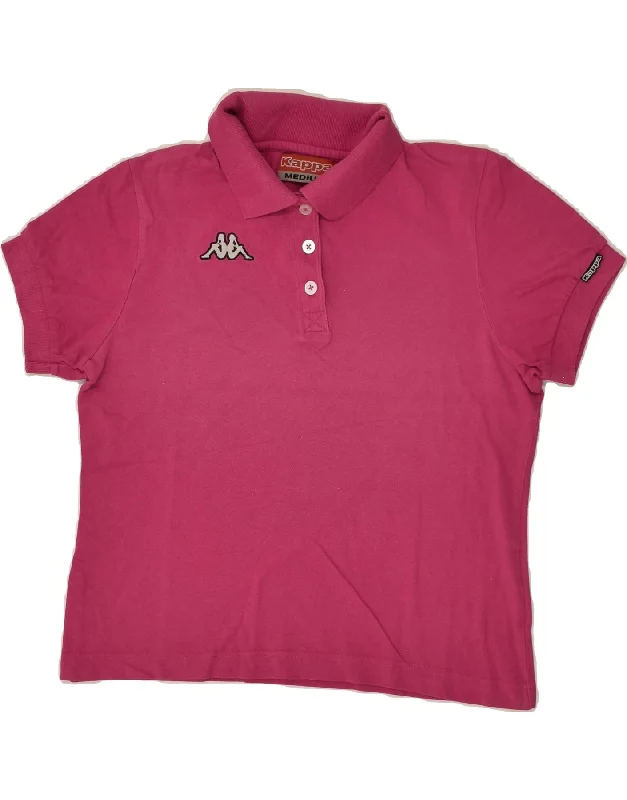 KAPPA Womens Polo Shirt UK 14 Medium Pink Cotton Relaxed Cotton Short Shirt