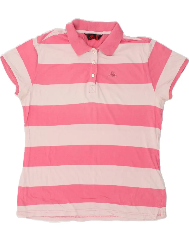 KAPPA Womens Polo Shirt UK 20 2XL Pink Striped Cotton Fashionable Tied Short Sleeve