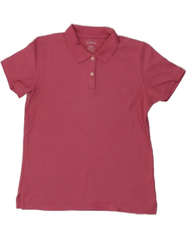 L.L.BEAN Womens Polo Shirt UK 14 Medium Pink Cotton Casual Slouchy Short Sleeve