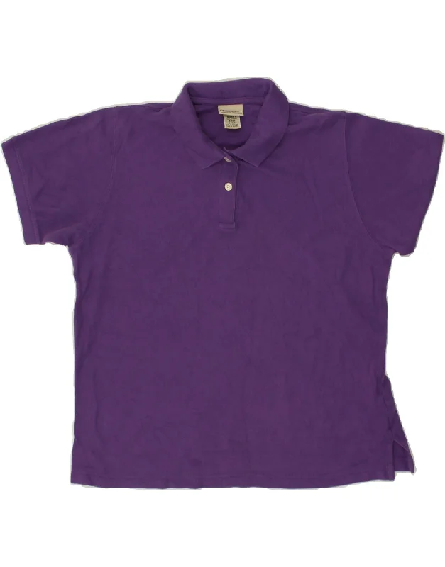 L.L.BEAN Womens Polo Shirt UK 14 Medium Purple Cotton Stylish Short Sleeve Top