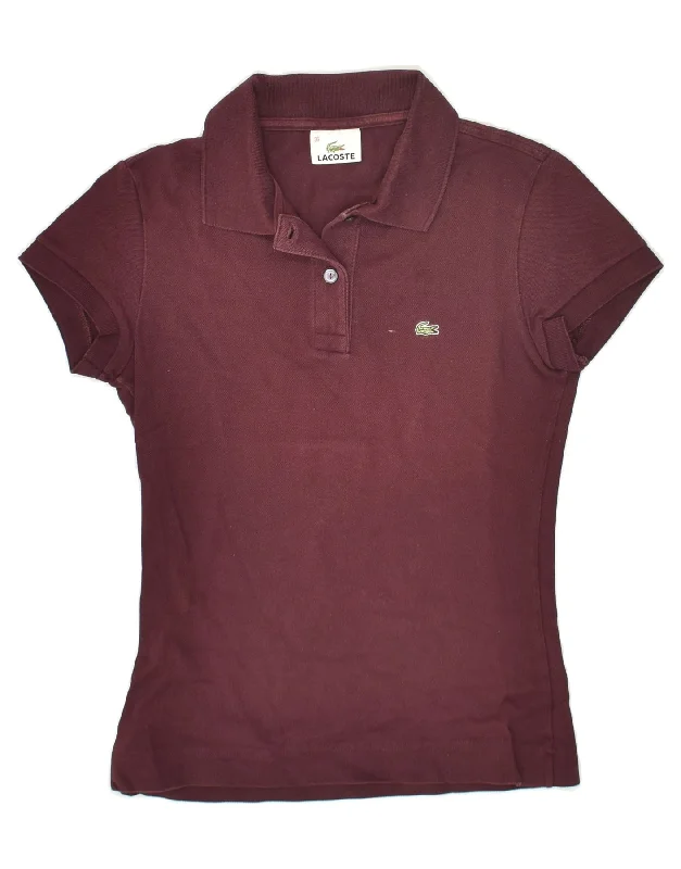 LACOSTE Womens Polo Shirt Size 36 Small Burgundy Cotton Relaxed Fit Short Sleeve Top