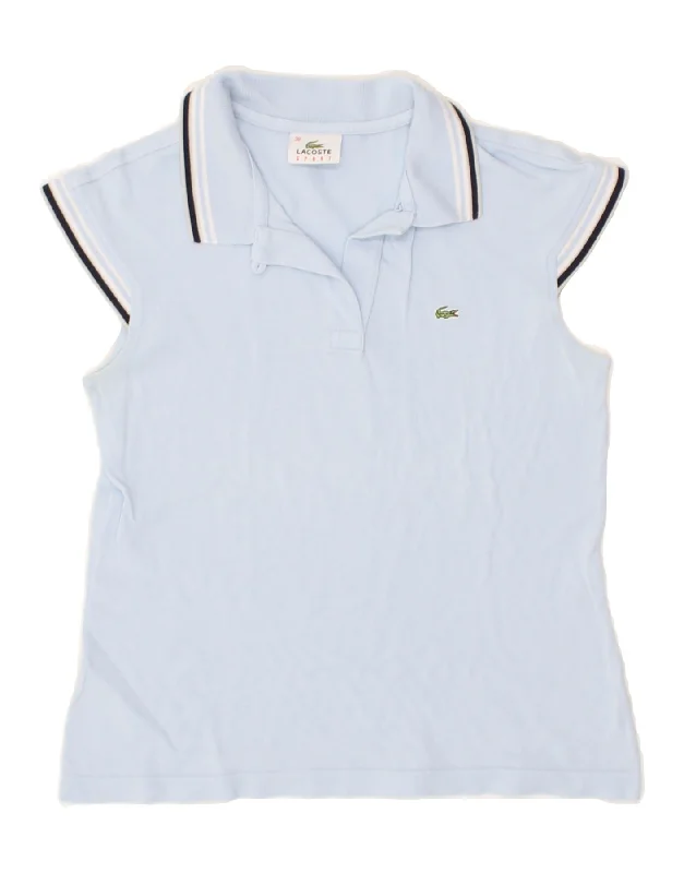 LACOSTE Womens Polo Shirt Size 38 Medium Blue Cotton Chic Button-Up Short Shirt