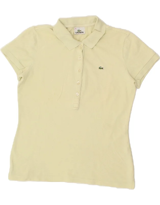 LACOSTE Womens Polo Shirt Size 40 Medium Yellow Cotton Trendy Floral Print Tee