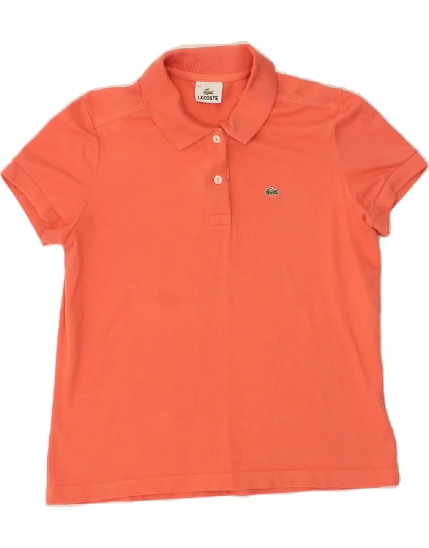 LACOSTE Womens Polo Shirt Size 44 Large Orange Cotton Elegant High-Low Short Shirt