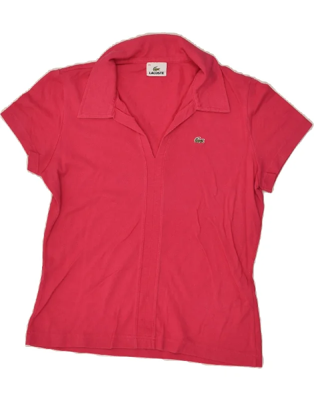 LACOSTE Womens Polo Shirt Size 44 Large Pink Cotton Cozy Knit Short Sleeve Top