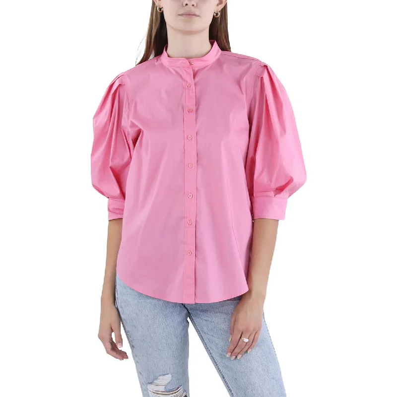 Lauren Ralph Lauren Womens Collar Shirt Button-Down Top Fashionable Rounded Short Shirt