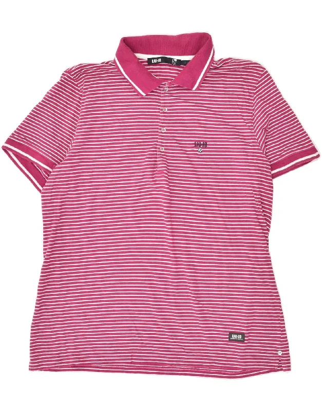 LIU JO Womens Polo Shirt IT 54 2XL Pink Striped Cotton Classic Short Sleeve Tunic