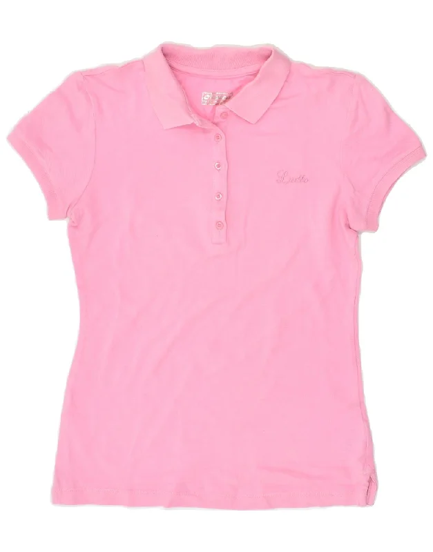 LOTTO Womens Polo Shirt UK 10 Small Pink Cotton Fashionable Tied Short Sleeve