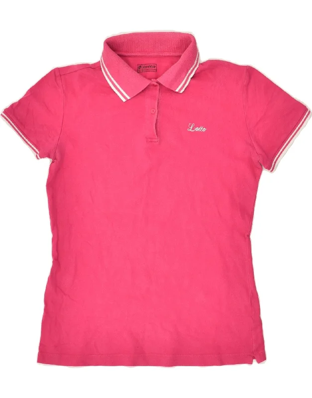 LOTTO Womens Polo Shirt UK 12 Medium Pink Trendy Floral Print Tee