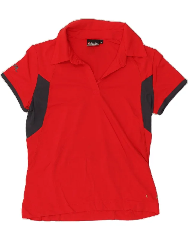 LOTTO Womens Polo Shirt UK 14 Medium Red Colourblock Nylon Trendy Summer Short Sleeve