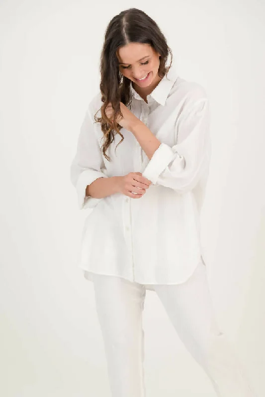 Majorca Cotton Boyfriend Shirt Fashionable Sheer Short Shirt