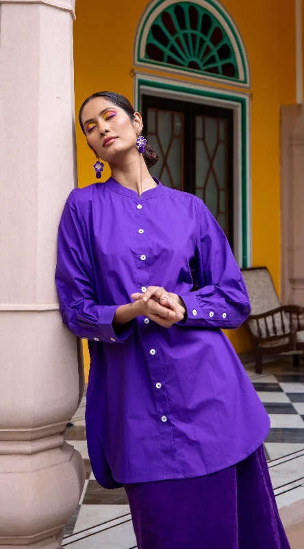 Malabar Oversized Shirt - Purple Comfortable Ribbed Short Sleeve