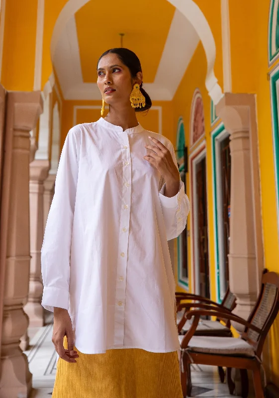 Malabar Oversized Shirt - White Stylish Short Sleeve Top