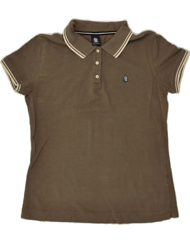 MARINA YACHTING Womens Polo Shirt UK 18 XL Brown Cotton Fashionable Draped Short Sleeve