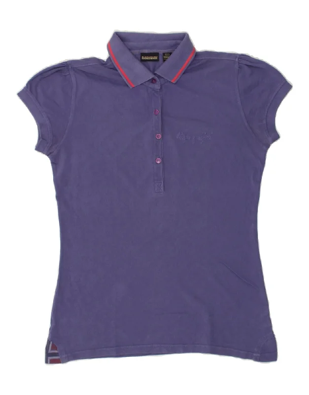 NAPAPIJRI Womens Polo Shirt UK 14 Large Purple Cotton Stylish Short Sleeve Top