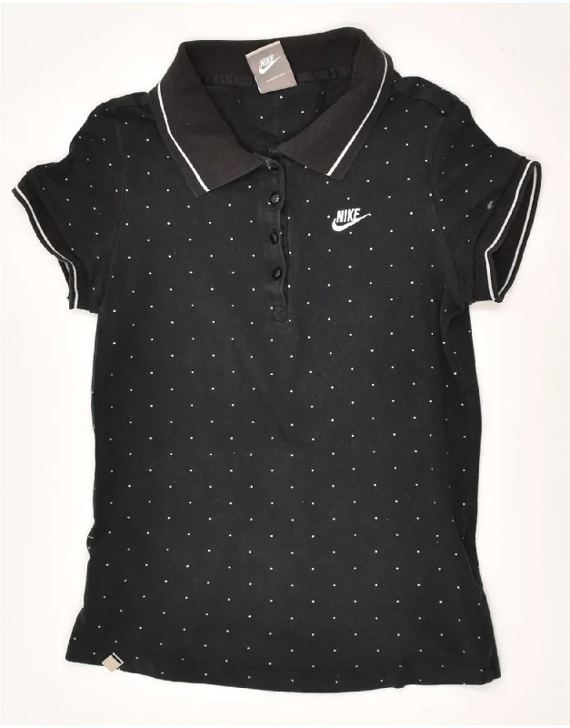 NIKE Womens Polo Shirt UK 10/12 Medium Black Polka Dot Cotton Classic Short Sleeve Blouse