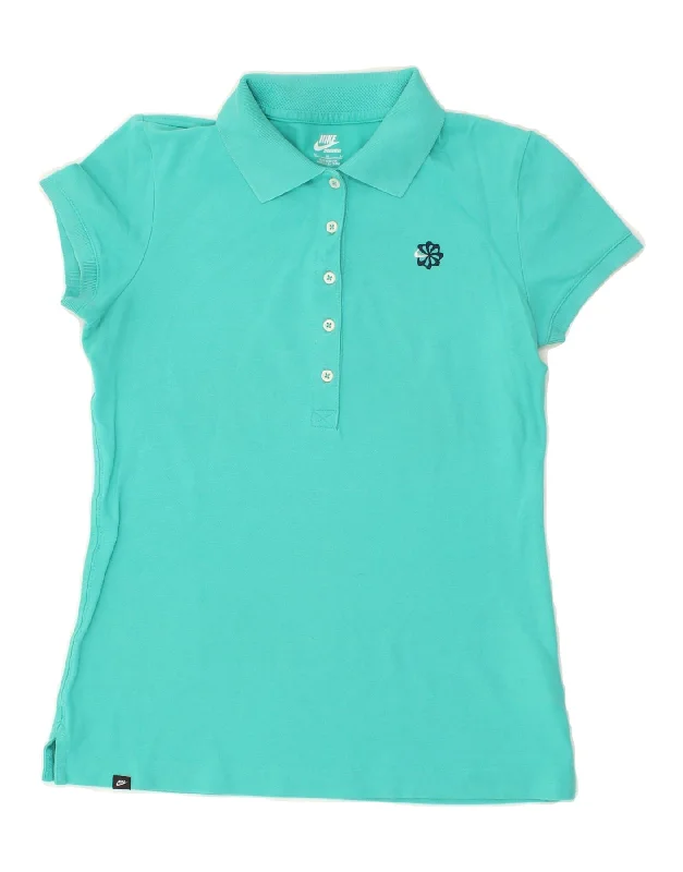 NIKE Womens Polo Shirt UK 12 Medium Turquoise Cotton Modern Fit Short Sleeve