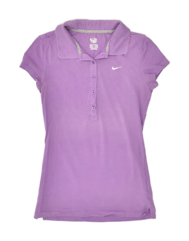 NIKE Womens Polo Shirt UK 4/6 XS Purple Cotton Casual Boxy Short Shirt