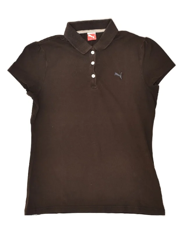 PUMA Womens Polo Shirt UK 14 Large Brown Cotton Comfortable Loose Short Sleeve