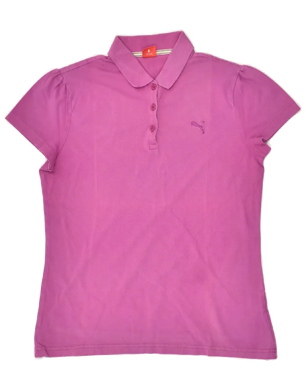 PUMA Womens Polo Shirt UK 14 Large Pink Elegant Longline Short Shirt