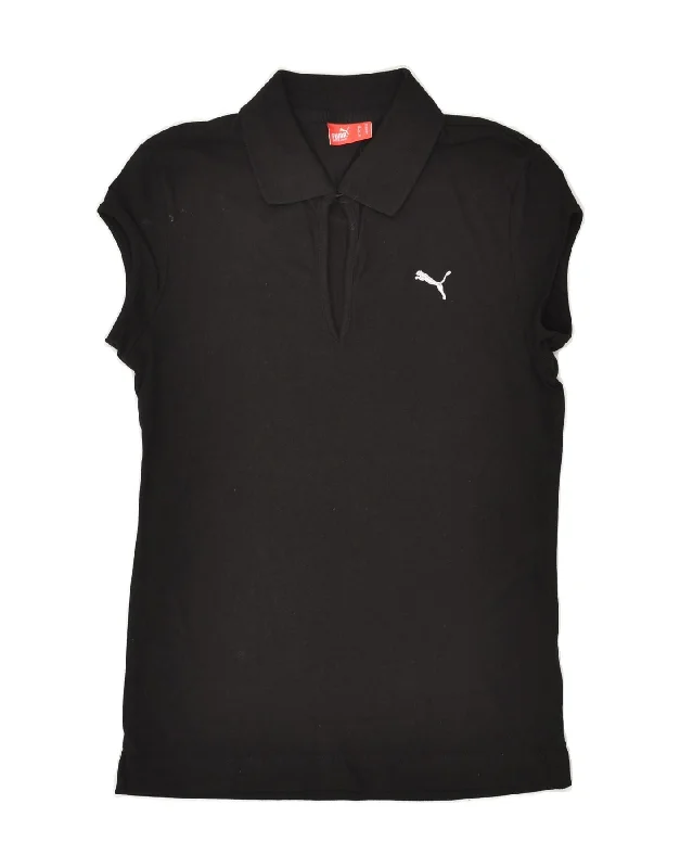 PUMA Womens Polo Shirt UK 8 Small Black Cotton Classic V-Neck Short Shirt