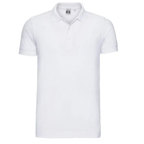 Russell Mens Pique Stretch Polo Shirt Elegant Lace-Trimmed Short Shirt