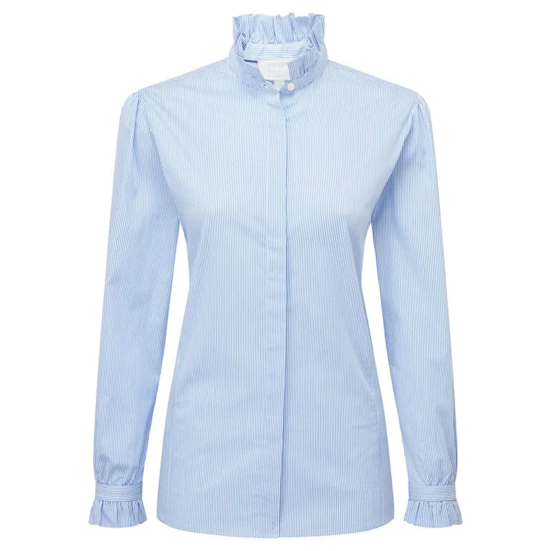 Schoffel Fakenham Ladies Shirt - Light Blue Stripe Stylish Split-Hem Short Shirt